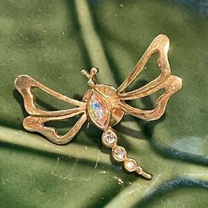 Vintage Gold Dragonfly Brooch Pin with Rhinestone